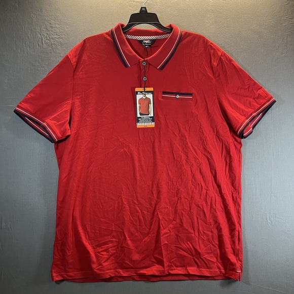 NWT Ben Sherman Polo Shirt 2XL Red Casual Black Trim Pocket Classic Mens - Picture 1 of 7